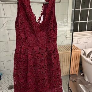 Astr Burgundy Lace Midi Dress